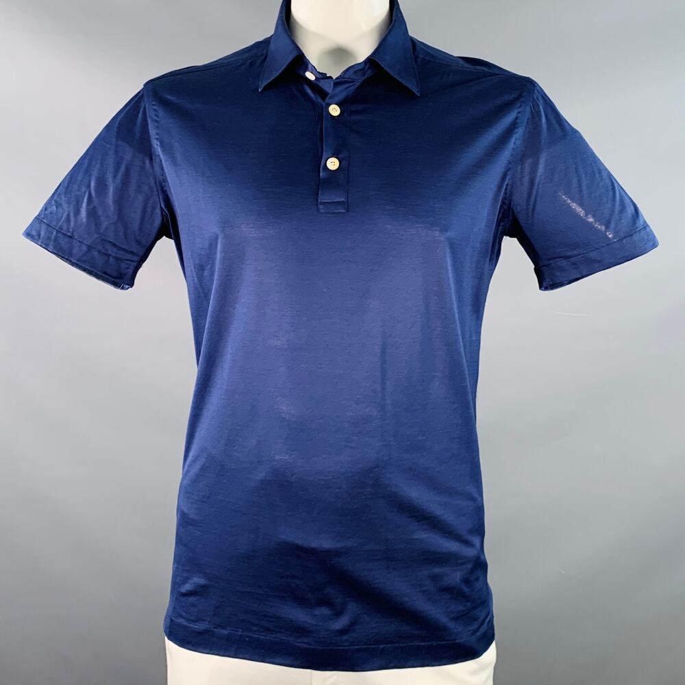 KITON Size XL Blue Cotton Half Placket Polo